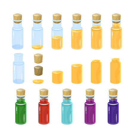 Potion bottles. colorful set. In the bottle poured a different amount of creepy.の写真素材