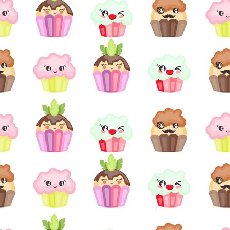Seamless cupcake characterのイラスト素材