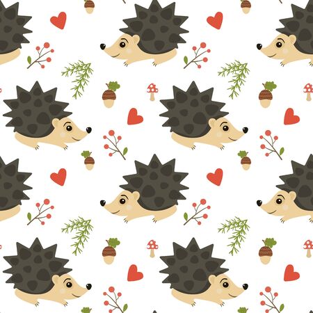 Seamless cute hedgehog animal pattern vector.のイラスト素材