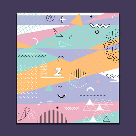Memphis pattern of geometric shapes for napkins and cards. Hipster poster, juicy, bright colored background. Stock vector.のイラスト素材