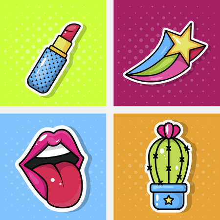 Fashionable lip patches, star, pamada, cactus.のイラスト素材