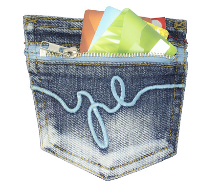 zip pocket with three credit cardsの写真素材