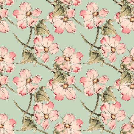 Hand drawn seamless pattern with pink watercolor flowers for fashion design backgrounds wallpapers textiles prints clothesの写真素材