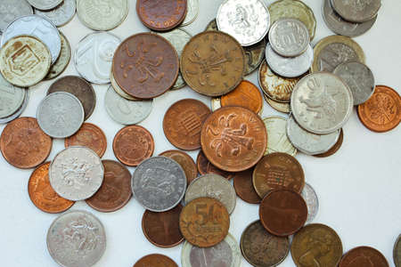 Texture of coins from different countries of the world, collection of coinsの写真素材