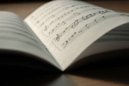 Notebook, writing music, selective focusの写真素材