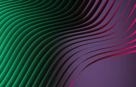 Abstract colorful background with colored bright stripes, wavy pink and green lines, 3d renderの写真素材
