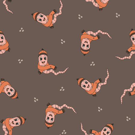 seamless pattern with cute wormsのイラスト素材