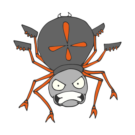 Colored a spider in a cartoon style. A sketch of the insect. Vector isolated image. The emotion of anger. Prints, posters, printed materials, videos, mobile apps, web sites and print projects.のイラスト素材