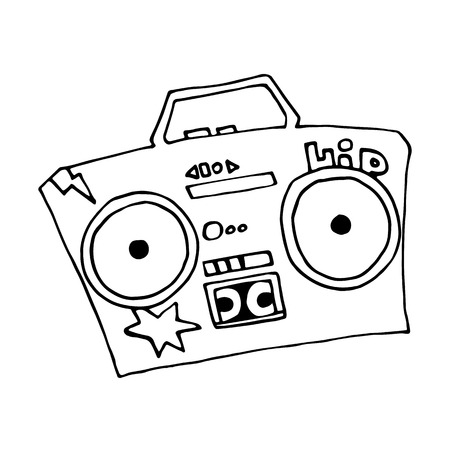 Ghetto blaster boombox sketch drawing on white background. Vector isolated image. Street style hip hop.のイラスト素材