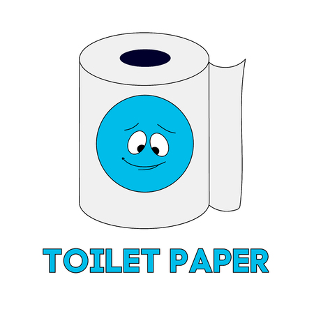 White toilet paper. Depicting a caricature of a blue face. Vector isolated image. Handwriting style. For print, icons and other web resources.のイラスト素材