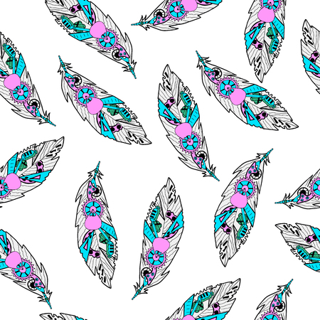 Abstract feathers with mechanical parts. Mechanisms. Gear. Seamless pattern. Vector image. For printing, Wallpaper and other web resources.のイラスト素材
