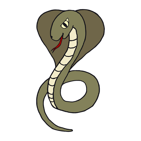 Cobra opened her hood and stuck out her tongue. The concept of a snake. The icon. Vector image. Handmade. For printing and web projects.の写真素材