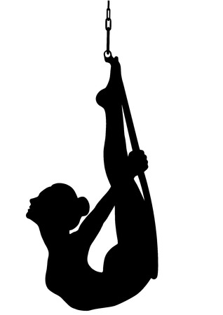 A girl performs the acrobatic elements in the air ring.のイラスト素材