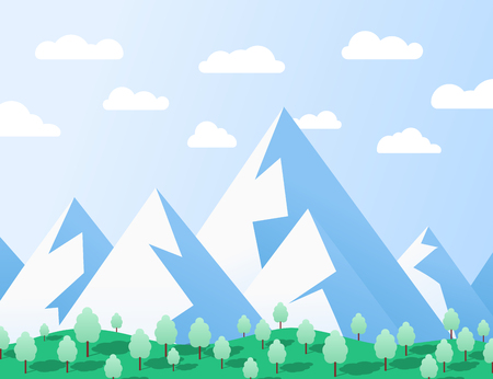 Flat design illustration with mountains and treesのイラスト素材