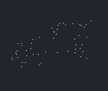 Vector illustration of unicorn constellation. Unicorn silhouette with stars.のイラスト素材