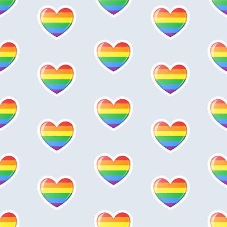 Rainbow striped hearts icons seamless pattern. LGBT community concept. Gay Pride Month celebration. Vector illustration.のイラスト素材