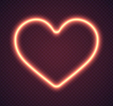 Neon heart with glowing light effect. Retro fluorescent red neon heart sign. Happy Valentines Day design element. Vector illustration.のイラスト素材