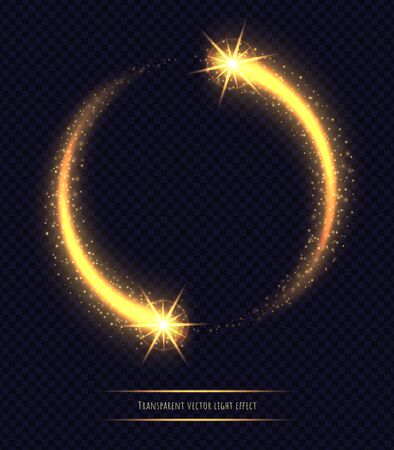 Magic golden circle light effect isolated on transparent background. Luminescent stardust with bright bokeh and sparkles. Vector illustration.のイラスト素材