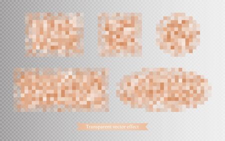 Censor mosaic blur effect. Blurred censorship texture with pixels. Nudity or adult content coverage. Vector illustration isolated on transparent background.のイラスト素材