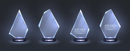 Glass trophy, realistic crystal award, prize for nomination winner.のイラスト素材