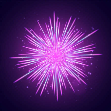 Cosmic star explosion, colorful starburst with rays and sparkles. Purple energy burst with shiny particlesのイラスト素材