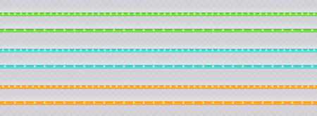 Lightbox stripes with light bulbs, vintage marquee seamless borders set. Bright luminous retro ribbons.のイラスト素材