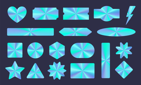 Holographic stickers set, hologram labels. Metallic conical gradient emblems.のイラスト素材