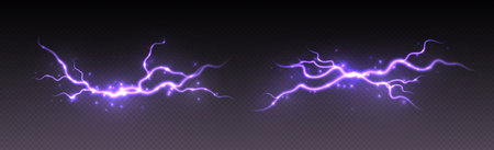 Thunderstorm lightning, thunderbolt strike, realistic electric zipper, energy flash light effect, purple lightning boltのイラスト素材