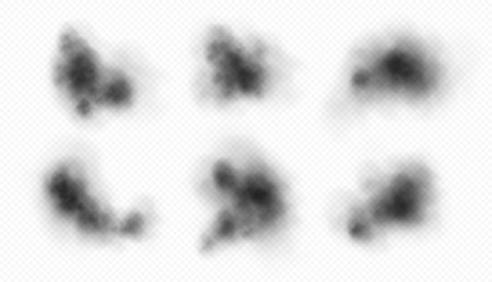 Black smoke, dark mist or fog, toxic spooky clouds set, realistic black powder.のイラスト素材