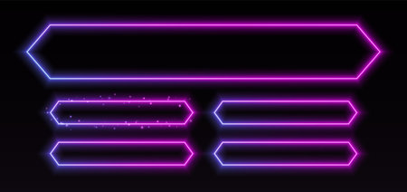Neon quiz template, UI design for questionnaire with multiple answers. Glowing borders set for tv show contest.のイラスト素材