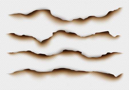 Burnt paper edges, scorched parchment, realistic torn edge with ash effectのイラスト素材