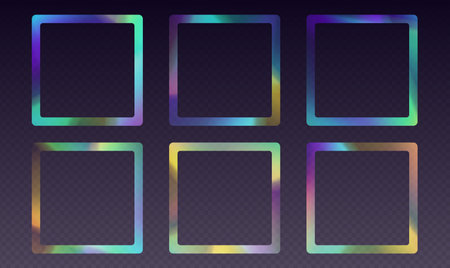 Crystal refraction frame, rainbow sunlight border, prism light effect, holographic reflections in a square shape.のイラスト素材
