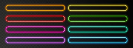 Neon rounded rectangle frames, vibrant glowing borders, isolated colorful UI elements.のイラスト素材