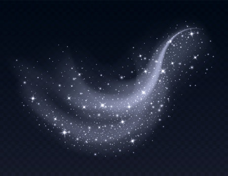 Silver dust cloud with sparkles isolated on dark background. Stardust sparkling background.のイラスト素材