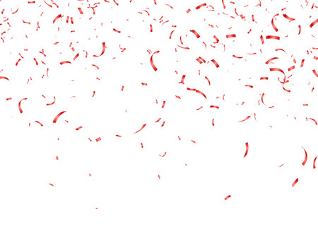 Red confetti, falling paper ribbons isolated on white background. Birthday party decoration.のイラスト素材