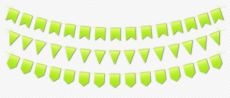 Green bunting flags, carnival party flags, festive pennants hanging on a rope.のイラスト素材