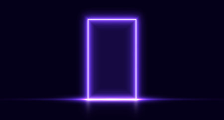 Neon door, purple glowing portal, futuristic arch, magic gate background.のイラスト素材