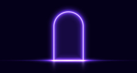 Neon door, purple glowing portal, futuristic arch, magic gate background.のイラスト素材