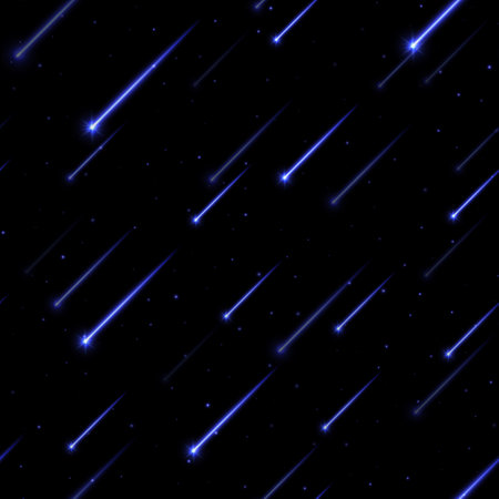 Seamless meteor rain, shooting stars background. Bright, streaking lights falling from the sky.のイラスト素材