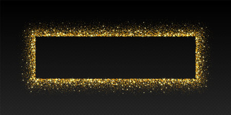 Golden glitter frame, shimmering border in rectangular shape, festive holiday sparkles. Christmas decoration.のイラスト素材