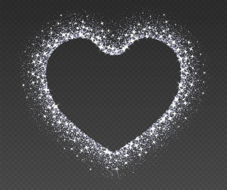 Heart glitter frame, silver sparkle border, shiny sequins texture, luxury Valentines Day design.のイラスト素材