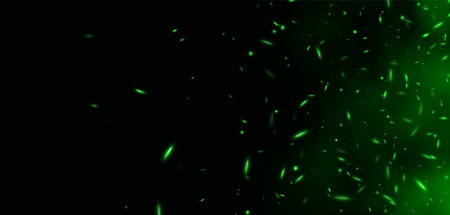 Green flame with sparks, fire with flying cinder, abstract glowing embers, heat sparkles.のイラスト素材