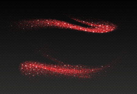 Red glitter splashes, shiny star dust explosion, shimmer spray effect, festive holiday particlesのイラスト素材