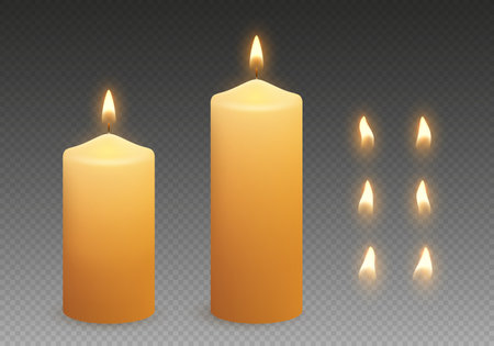 Wax candles with glowing light and flame variationsのイラスト素材