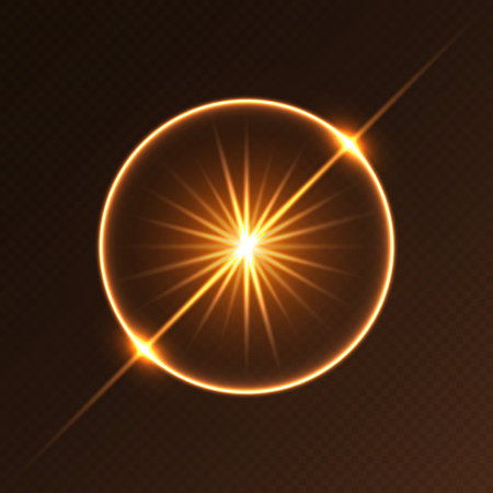 Sunlight flare, glowing shiny sparkle, lens flare effect, bright glimmering glare.のイラスト素材