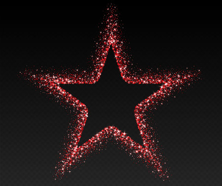 Red glitter frame, shimmering border in star shape, festive holiday sparkles. Christmas decoration.のイラスト素材