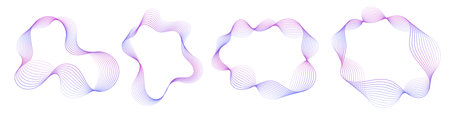 Abstract wavy frames set, colorful flowing borders isolated on white.