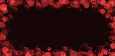 Red bokeh with stars and sparkles, shiny overlay decoration isolated on dark background.のイラスト素材
