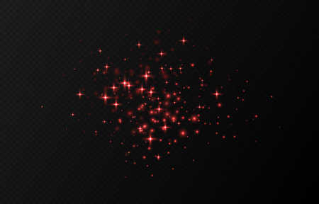 Red sparkling stars, shiny particles light effect, transparent flying stardust textureのイラスト素材