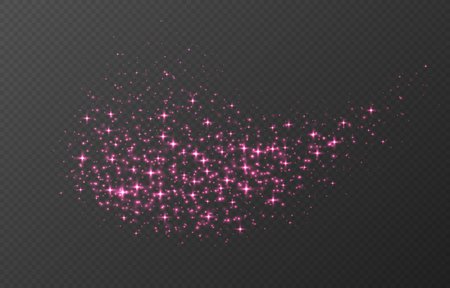 Pink sparkling stars, shiny particles light effect, transparent flying stardust textureのイラスト素材